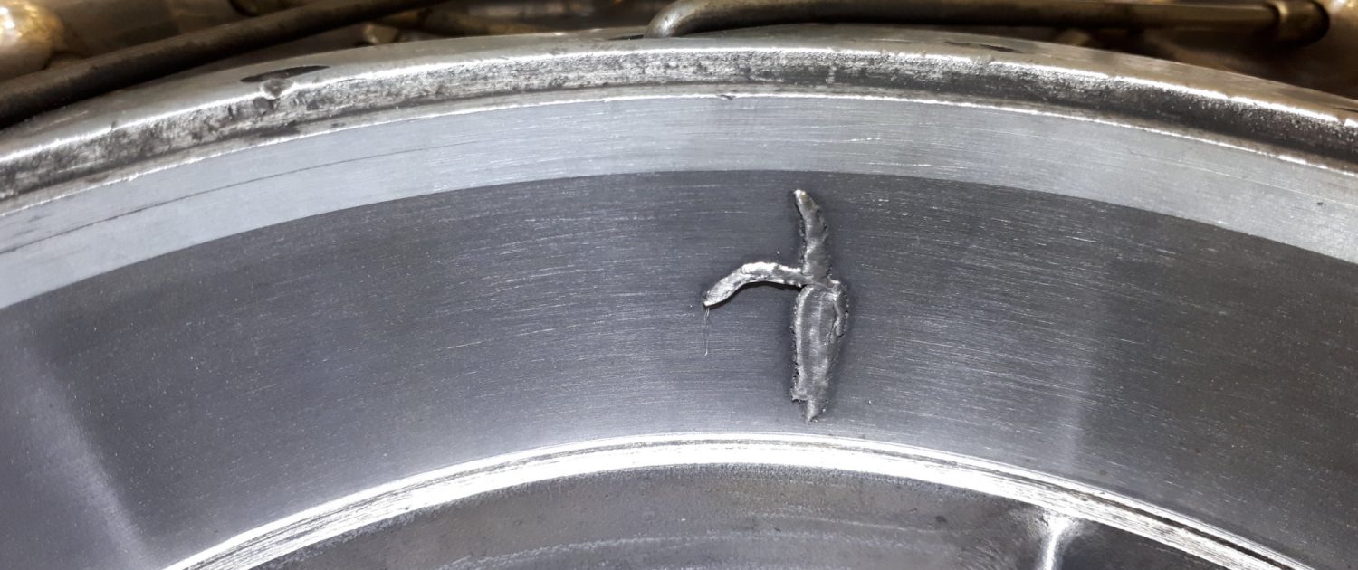 Soudage d'une fissure sur tambour en fonte (détail)